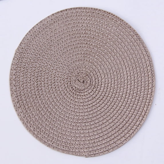 Brown Round Woven Table Placemat, 38cm Rustic Heat Insulation Pad for Kitchen Dining Table, Waterproof Oil Proof Home Decor Mat