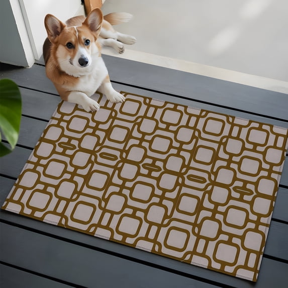 Brown Rounded Squares Small Area Rugs 2x3 Vintage Minimalist Abstract ...