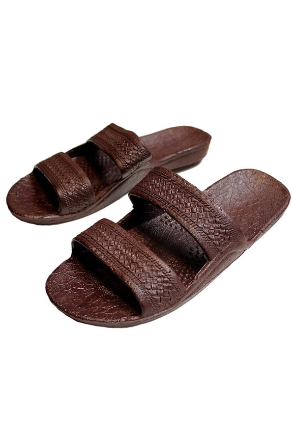 Brown Rubber Slide on Sandal Slippers Double Strap, Dark Brown Hawaii Sandal, Size 8 = Women size 8 / men size 6
