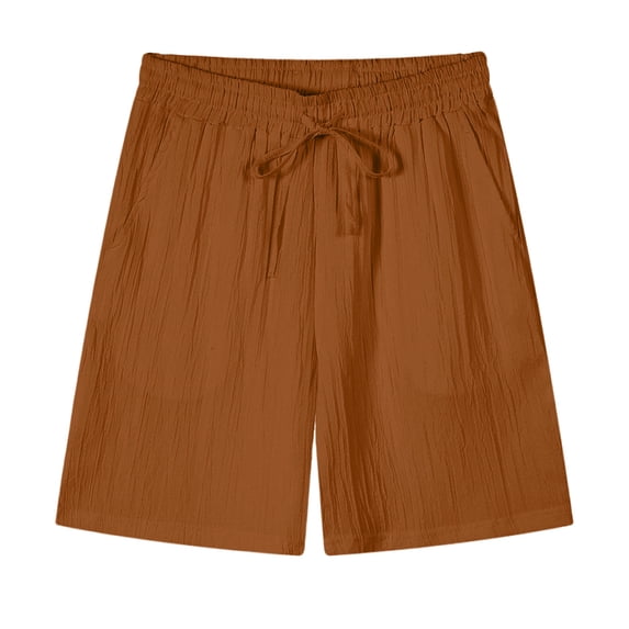 Brown Ruched Paperbag Straight Leg Elastic Waist Plain Brunch for Mens Summer Fall Shorts Man 2026 Soft Comfy Clothes Country Concert Y2K XL