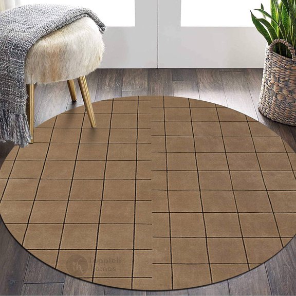 Brown Rug 15X15, Geometric Wool, Hand Tufted Rugs, Bed, Living room, Round Carpet