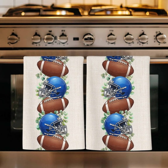 Brown Rugby Kitchen Towels Set of 1, Fall Blue Football Helmet Eucalyptus Leaves Absorbent Dish Towels for Kitchen, Microfiber Hand Towel, Quick Drying Tea Towel for Cleaning Decorative Dishcloths