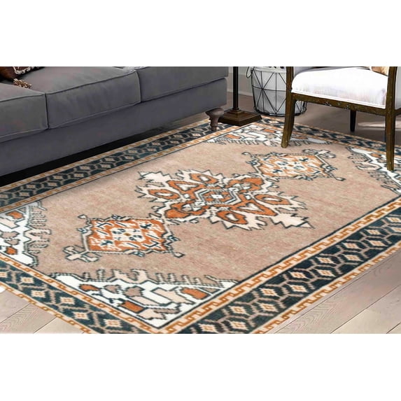 Brown Rugs, Medallion Rugs, Ethnic Pattern Rug, Chenille Printed Design Rugs, Turkish Rug, Salon Rug, Home Decor Rug, Wall Hanging Rug, Farmhouse Rug, 2.6'x5' - 80x150 cm