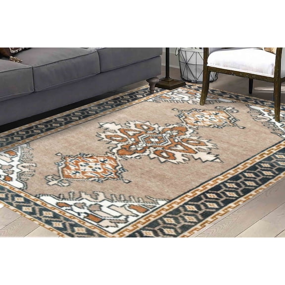 Brown Rugs, Medallion Rugs, Ethnic Pattern Rug, Chenille Printed Design Rugs, Turkish Rug, Salon Rug, Home Decor Rug, Wall Hanging Rug, Farmhouse Rug, 2.6'x4' - 80x120 cm