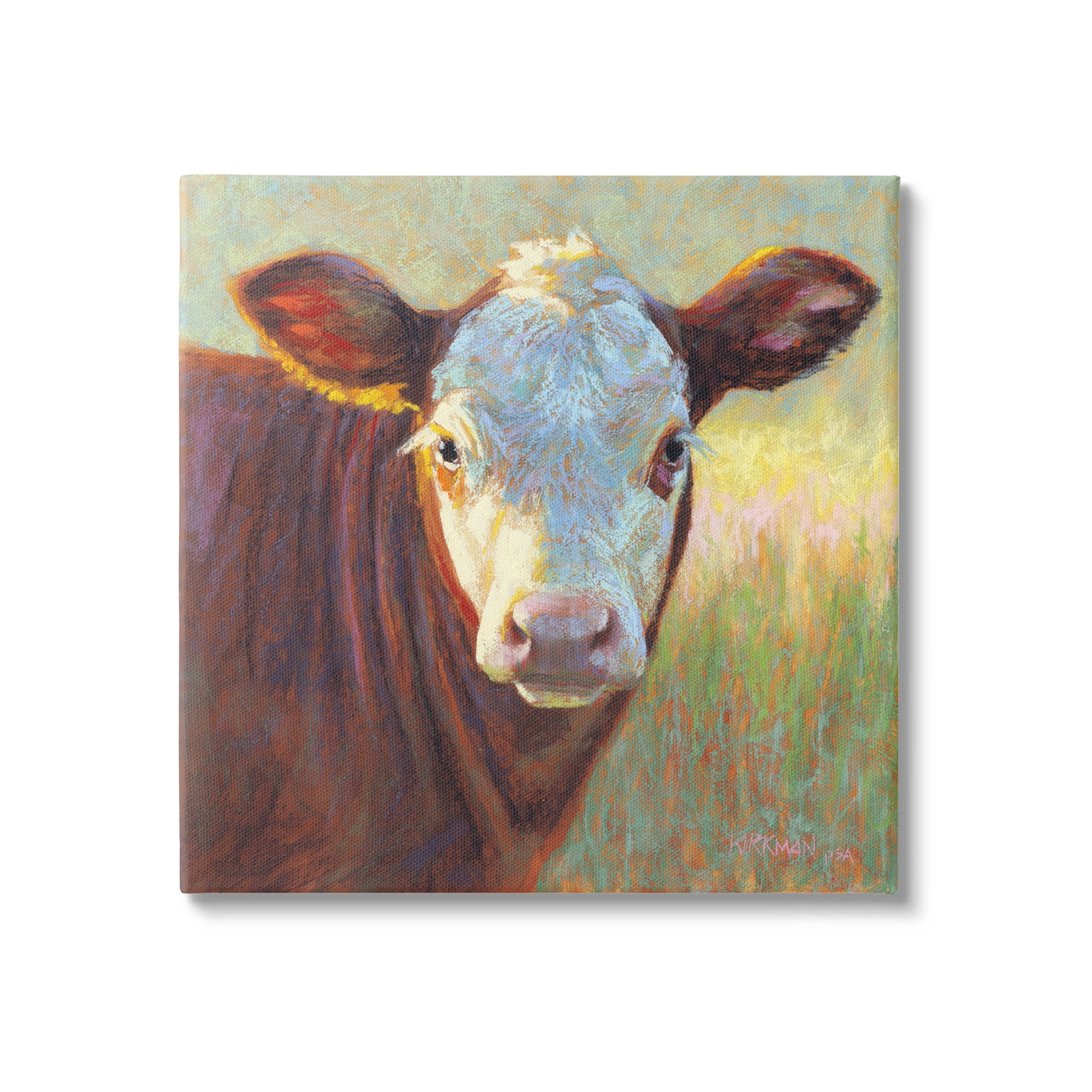 Brown Rural Wildlife Cattle Animals & Insects Painting Gallery Wrapped Canvas Print Wall Art