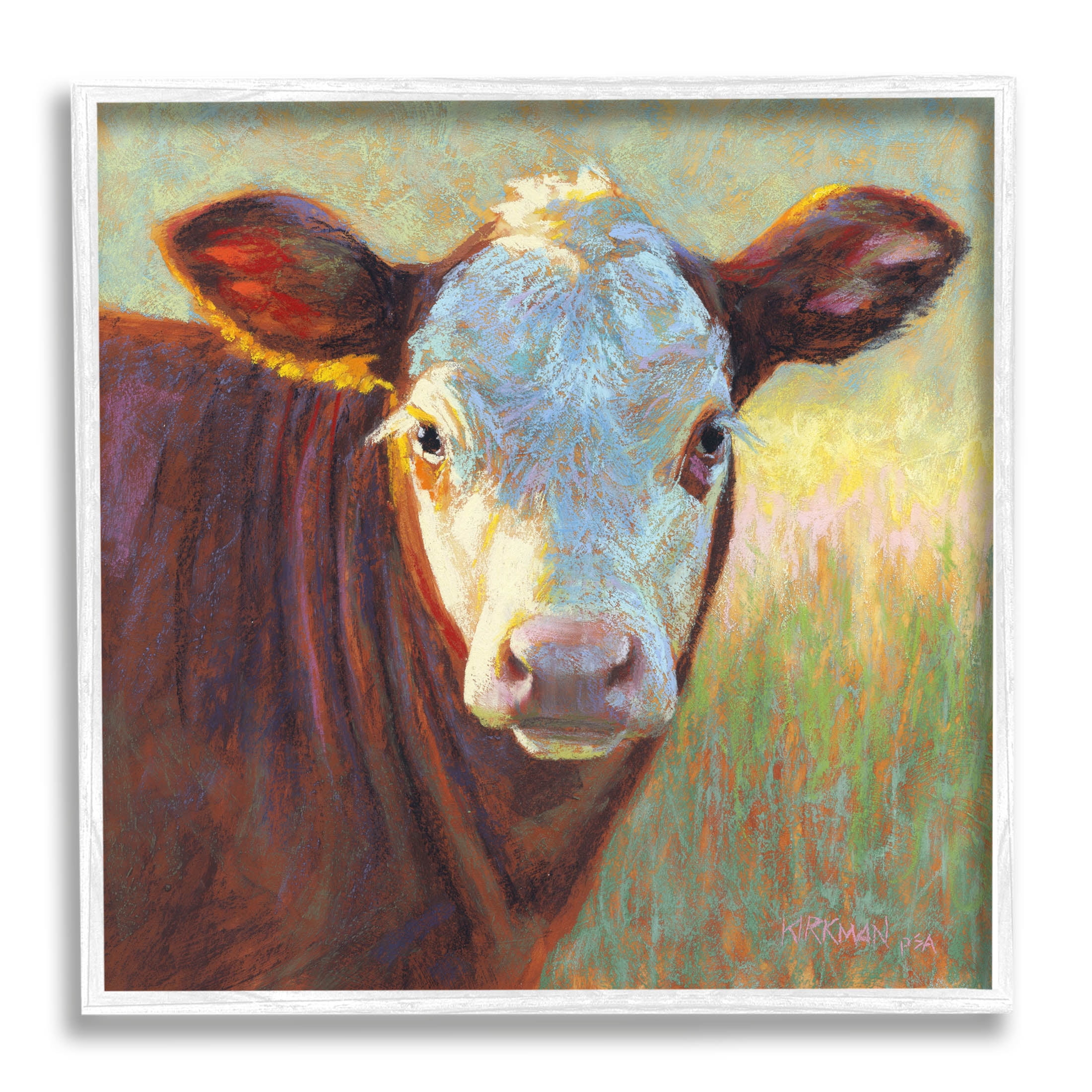 Brown Rural Wildlife Cattle Animals & Insects Painting White Framed Art Print Wall Art