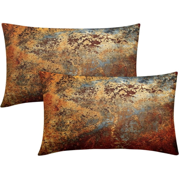 Brown Rust Metal Lumbar Pillow Covers 12X20 In Gold Rusty Cinnamon Copper Bronze Metallic Rectangular Pillow Cases Orange Teal Rustic Throw Pillows Set of 2 Autumn Home Decor For Room Porch Outdoor