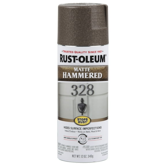 6 Pack, Brown, Rust-Oleum Stops Rust Matte Hammered Protective Enamel Spray Paint-314418, 12 oz