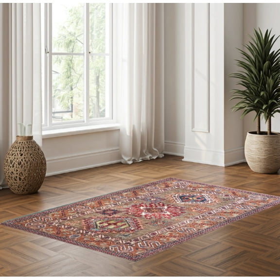 Brown  Rust Premium Handwoven Pure Wool Super Kazak Rug, 3ft 4in x 4ft 11in