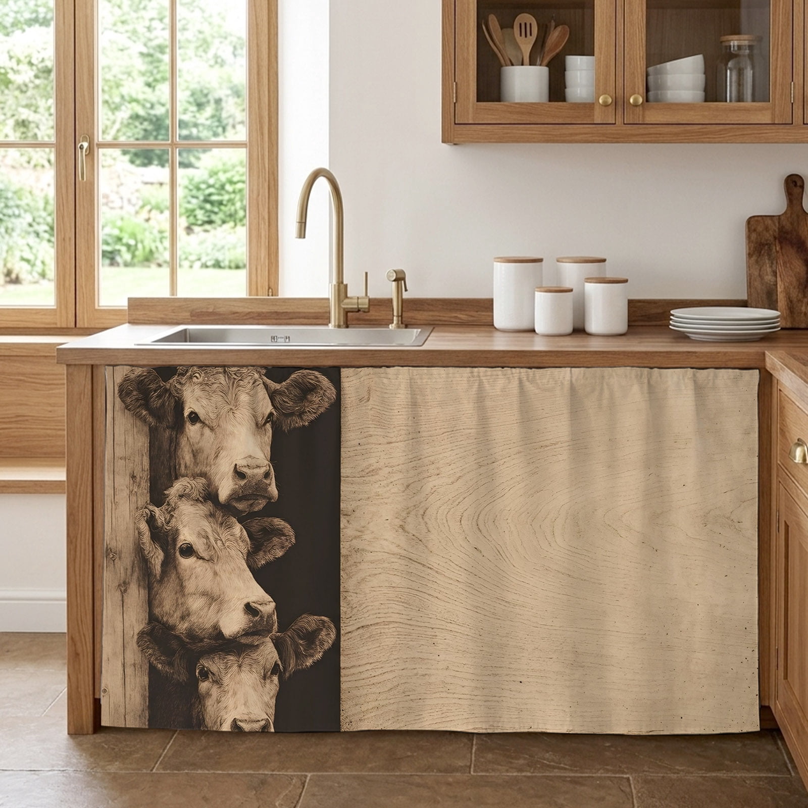 Brown Rustic Cow Cabinet Curtains 32