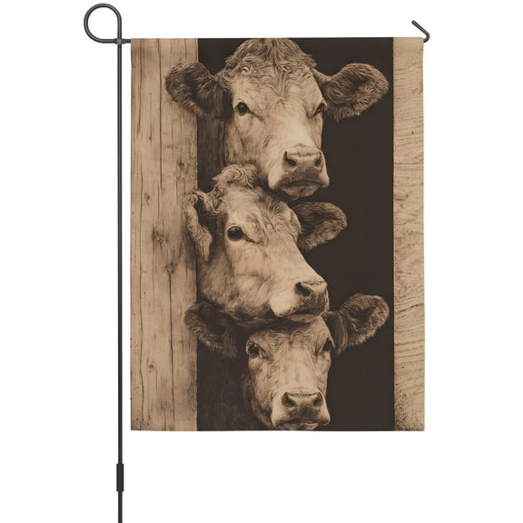 Brown Rustic Cow Garden Flags For Outdoor, Farmhouse Animal Traditional Wood Panel Small Double Side Yard Flags Weather Proof Garden Decor for Lawn Outside Holiday 12 x 18 Inches