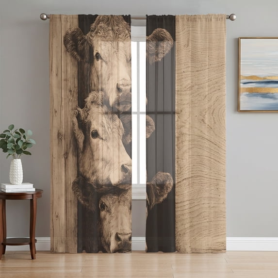Brown Rustic Cow Sheer Curtains for Living Room Bedroom, Farmhouse ...