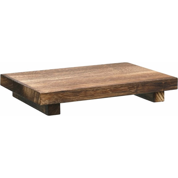 Brown Rustic Wooden Riser Soap Tray, 9 x 6 Inch Decorative Pedestal Stand for Kitchen Sink, Bathroom, Bottles, Candles & Plant Display