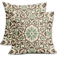 thumbnail image 1 of Brown Sage Green Boho Pillow Covers 16x16 Inch Bohemian Ethnic Carpet Style Vintage Flower Print Decorative Throw Pillows Outdoor Linen Cushion Case Farmhouse Decor for Sofa Bed Set of 2, 1 of 1