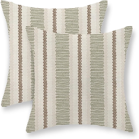Brown Sage Green Pillow Covers 18x18 Inch Set of 2 Boho Striped Polka Dot Decorative Throw Pillow Covers Modern Abstract Geometry Outdoor Pillow Cases Linen Cushion Cases Decor for Sofa Couch