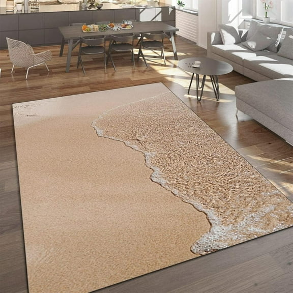 Brown Sand Kids Rug, Beach Surf Wave Area Rug, Modern Washable Rug, With Non-Slip Backing Large Rug For Living Room Bedroom 3x5ft