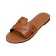 thumbnail image 1 of Brown Sandals for Women Fashion Flat Slide Sandals, Square Open Toe Slip On PU Leather Slides Footwear - Mules Women's Sandals for Beach Shopping Dressy 6.5, 1 of 6