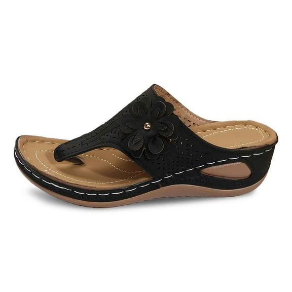 Brown Sandals Women Thong Sandals for Women with Heel Womens Thong Size 9 Shoe for Flat Sandal Old Women's Comfortable Casual Breathable Open Toe Flip Flops With Wedge Heel Black 7
