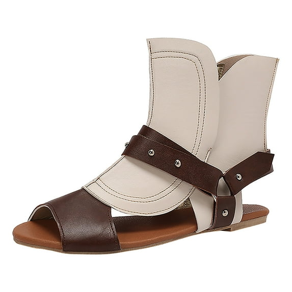 Brown Sandals Women Women's European and Retro Large Size Hollow Light Soft Sole Casual Shoes Sandals White 41