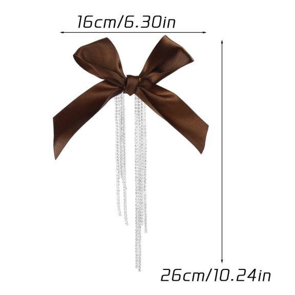 Brown Satin Christmas Tree Bow With Pearl Tassels Hanging Ribbon Ornament For Wreath Gift Wrapping Holiday Decor 1 Pack