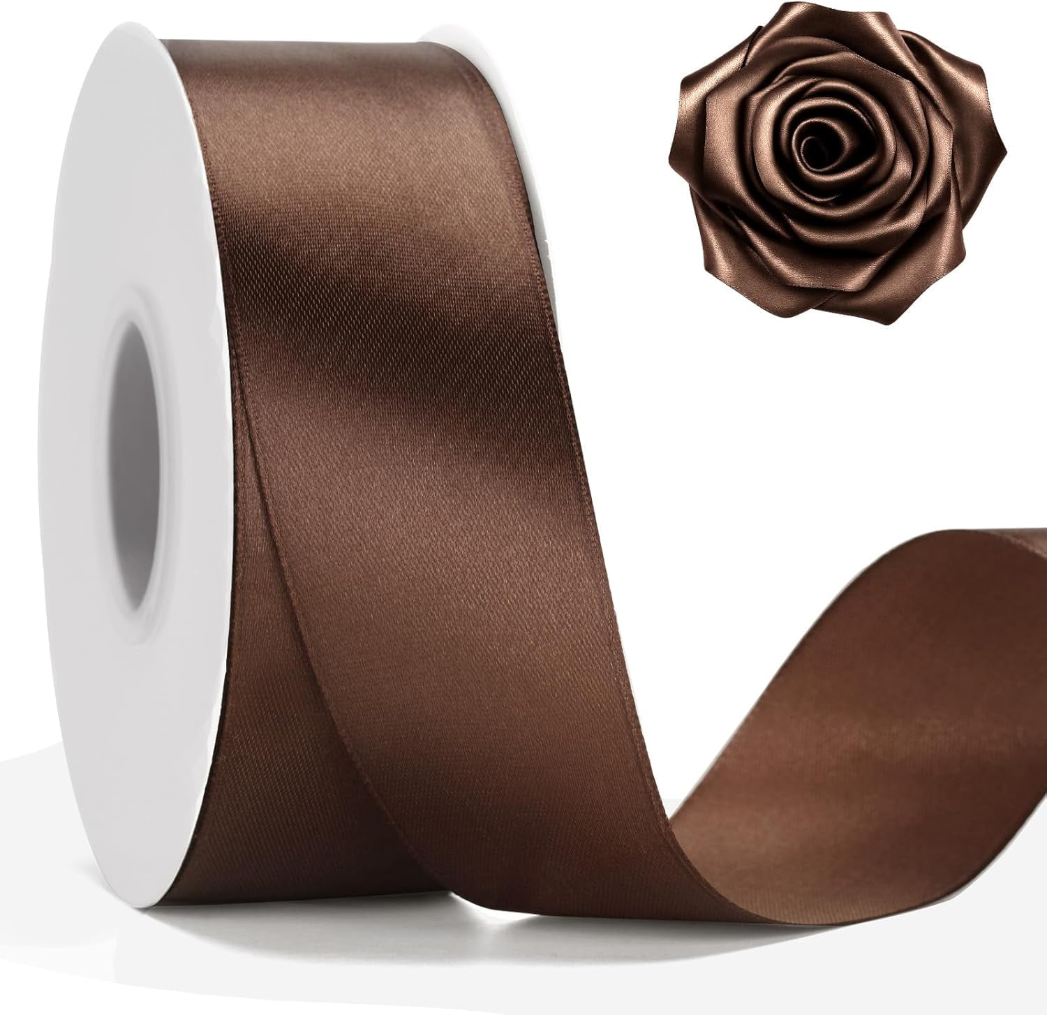 Brown Satin Ribbon – 1 1/2'' x 100 Yards Polyester Brown Ribbon for Gift Wrapping, Wedding, Party Decoration, DIY Crafts, Floral Bouquets and Wreath Bows