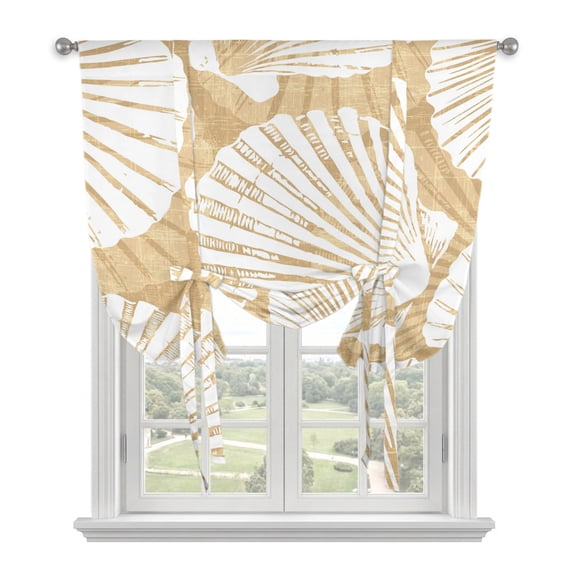 Brown Scallop Coastal Tie Up Curtains for Kitchen Windows,Adjustable Rod Pocket Valance 54 Inch Long, Summer Beach Nautical Window Treatment Balloon Roman Blind Shade, 42" x 54"