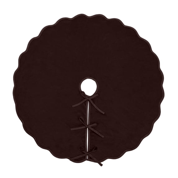 Brown Scalloped Christmas Tree Skirt with Tie Closures, 48-Inch Round Tree Base Cover for Holiday Decor