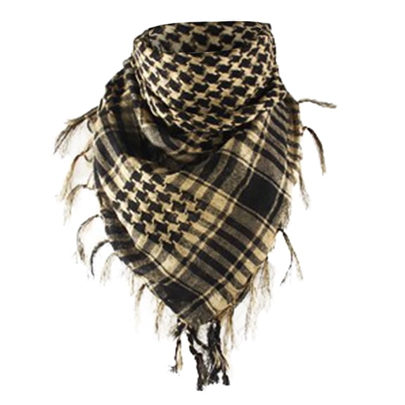 Brown Scarf Arab Plaid Fringe Lightweight Scarf Cotton Head Neck Scarf with Tassel for Outdoor Camping Accessory Unisex