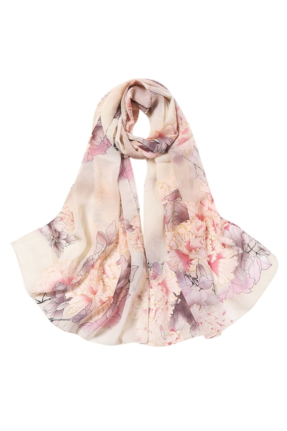 Brown Scarf Fashion Women Flower Print Long Soft Wrap Scarf Simulation Silk Shawl Scarves