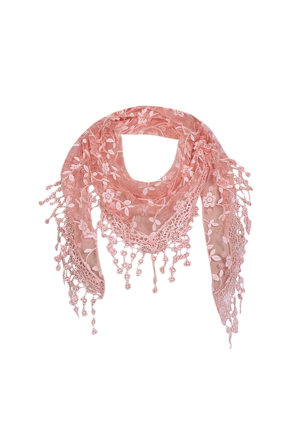 Brown Scarf Women Lace Sheer Floral Scarf Shawl Wrap Tassel Scarf