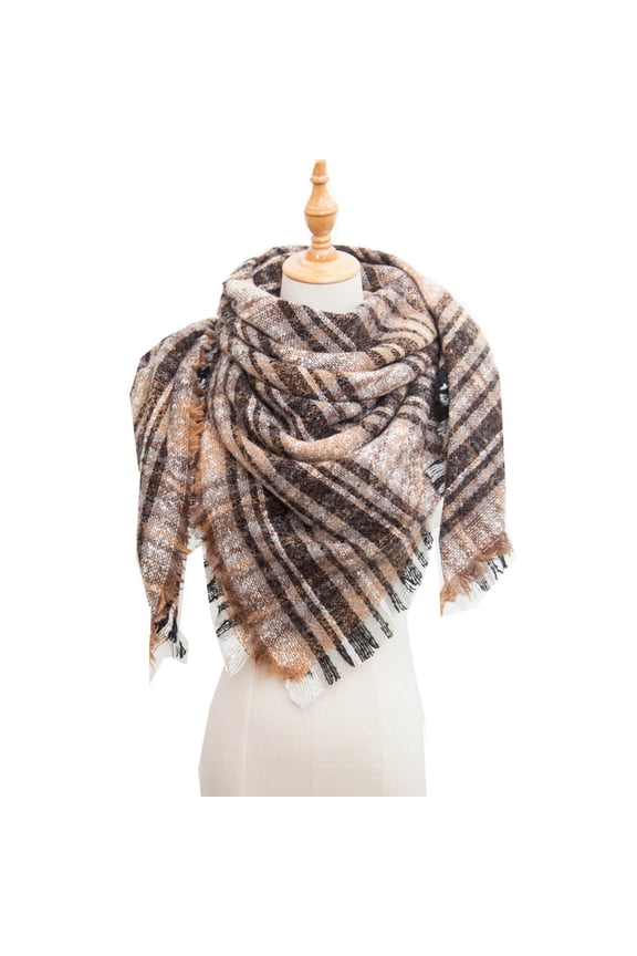 Brown Scarf for Women Fall Winter Scarf Classic Tassel Plaid Scarf Warm Soft Chunky Large Blanket Wrap Shawl Scarves on Sale Clearance
