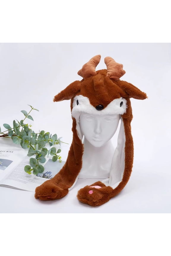 Brown Scarfs Scarf Cute Jumping Plush Party Hat for Girls Hat Moving Ear Hat Novelty Funny Toy