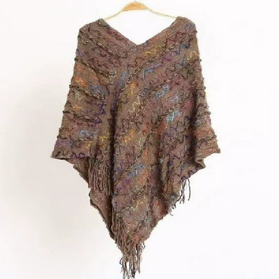 Brown Scarfs Scarf Women Tassel Splice Poncho with Tassels Knitted Shawl Scarf Fringed Wraps Pashminas Sweater Pullover Cape Gifts for Women Sweater Tassel Hem Shawl Wrap Cloak