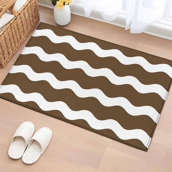 Brown Sea 2'x3' Rug for Entryway Front Door Kitchen Sink Area, Wave Ripple Stripe Low Pile Washable Non Slip Rectangle Area Rug for Living Room Dining Room, Bathroom Accent, Entryway, Beside Bed