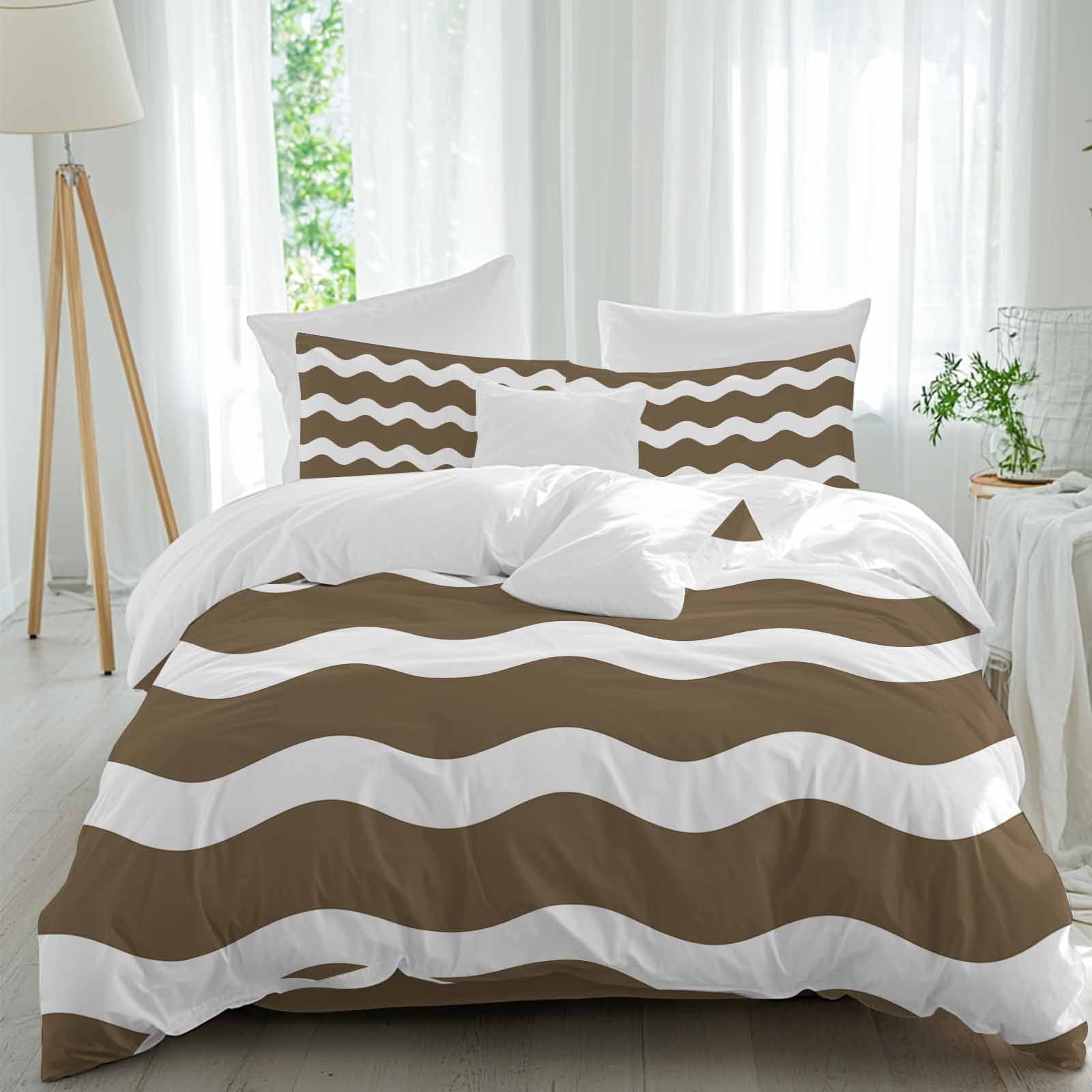 Brown Sea California King Duvet Cover Set, Wave Ripple Stripe 4 Piece ...
