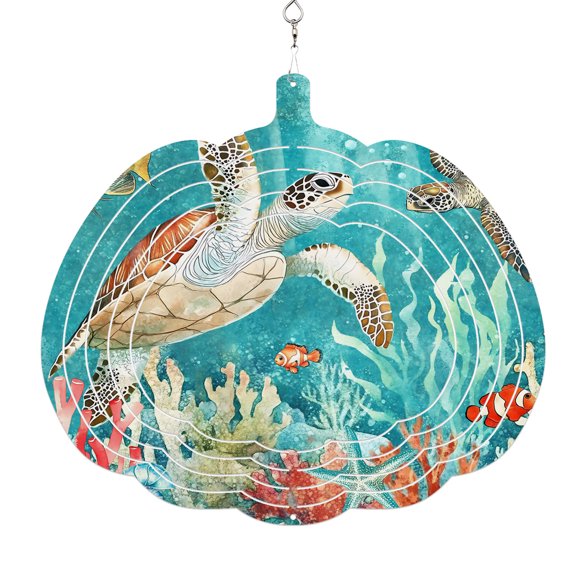 Brown Sea Turtle Coastal Wind Spinner for Yard and Garden,Teal Summer Beach Coral Nautical Hanging Wind Spinner Outdoor 3D Kinetic Wind Sculpture Spinners Indoor Outdoor Patio Décor Ornaments 8 Inch