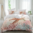thumbnail image 1 of Brown Sea Turtles Twin Size Comforter Set, Summer Ocean Red Marine Life Corals Shells Bedding for All Seasons, 4 Pcs Bed Set, 1 Quiltcover (68"x86") ,1Sheet(67"x116"), 2Pillowcases (30"x20"), 1 of 12