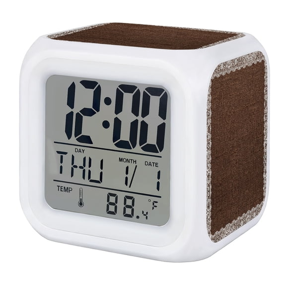 Brown Shabby Chic Digital Alarm Clock for Bedrooms, Smart LED Alarm Clock with 7 Color Changing Night Light, Lace Border Romantic Aesthetic Silent Wake Up Clocks for Sleep Study Cooking 3.2"x3.2"