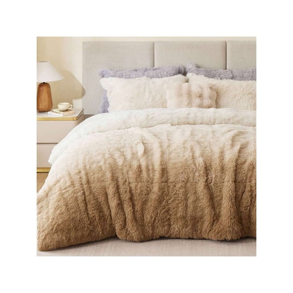 Brown Shaggy Faux Fur Comforter Set, Ultra-Soft Fluffy 2/3-Piece Bedding For Twin To King Size, Modern Casual All-Season Home Textile