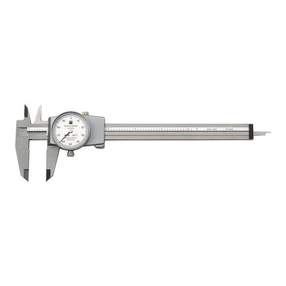 Brown & Sharpe Precision DIAL-CAL Inch Calipers, 6 in, Stainless Steel, White Display