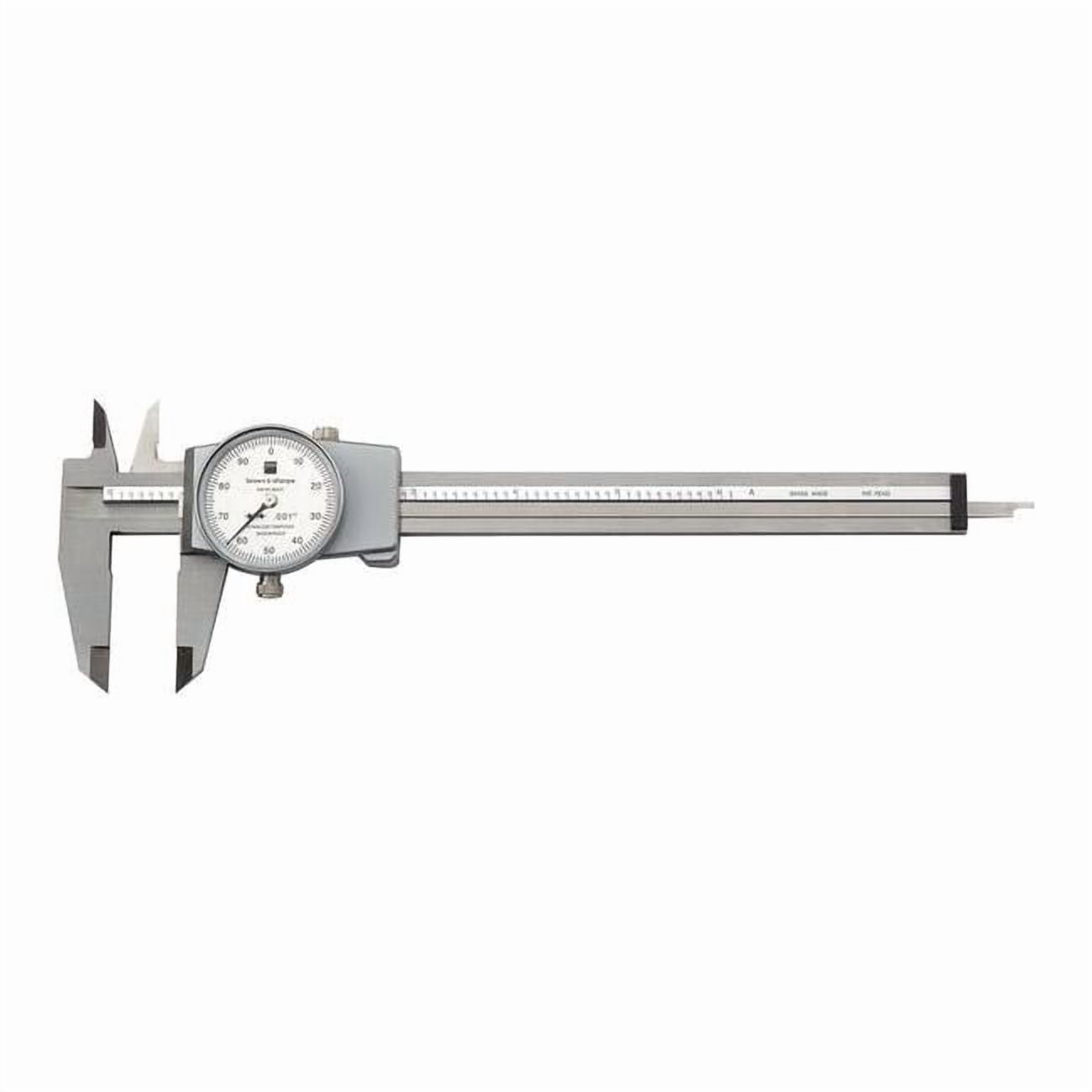 Brown & Sharpe Precision DIAL-CAL Inch Calipers, 6 in, Stainless Steel, White Display