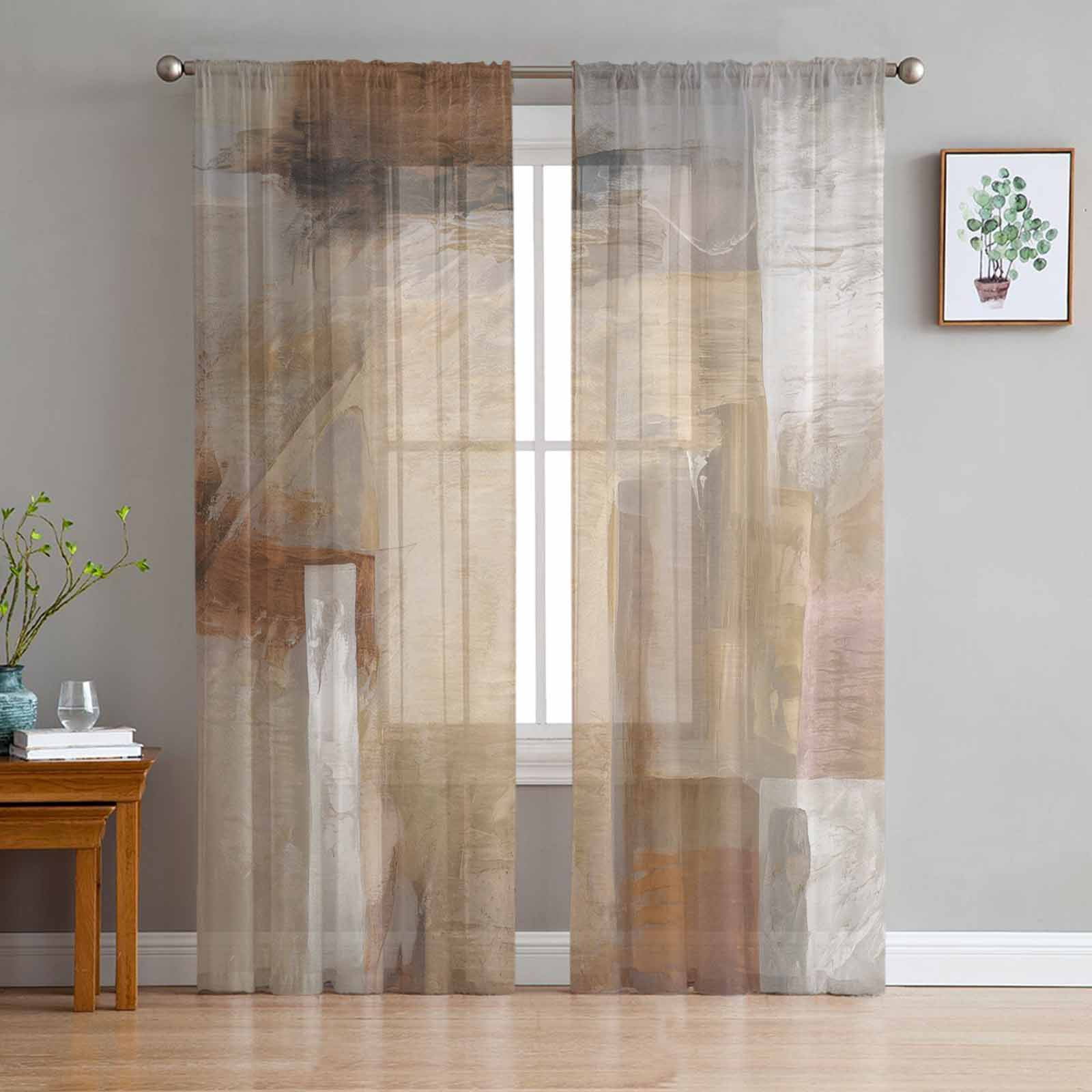 Brown Sheer Curtains 72 Inch Length 2 Panels Set for Living Room
