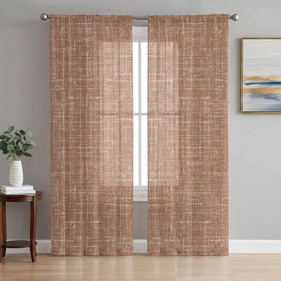 Brown Sheer Curtains 84 Inch Length 2 Panels Set, Farmhouse Vintage Brown Solid Color Modern Voile Window Treatment Rod Pocket Curtains Sheers Drapes for Bedroom/Living Room/Kitchen 52"x84"x2