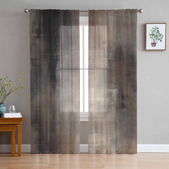 Brown Sheer Curtains 84 Inch Length 2 Panels Set for Living Room/Bedroom, Modern Abstract Art Ombre Oil Painting Semi Curtain Sheers Drapes Rod Pocket Curtains Window Treatment Set 52''x84''x2