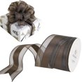 thumbnail image 1 of Brown Sheer Wired Ribbon with Satin Stripe 1-1/2" Brown Christmas Ribbon for Tree, Bows Making, Wreaths, Garland, Gift Wrapping, Wedding Decor, Thanksgiving Decor-Continous 10 Yards, 1 of 13