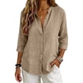 thumbnail image 1 of Brown Shirts for Womens 3/4 Sleeve Fall Slim Fit Basic Shirt Layer for Office, 1 of 6