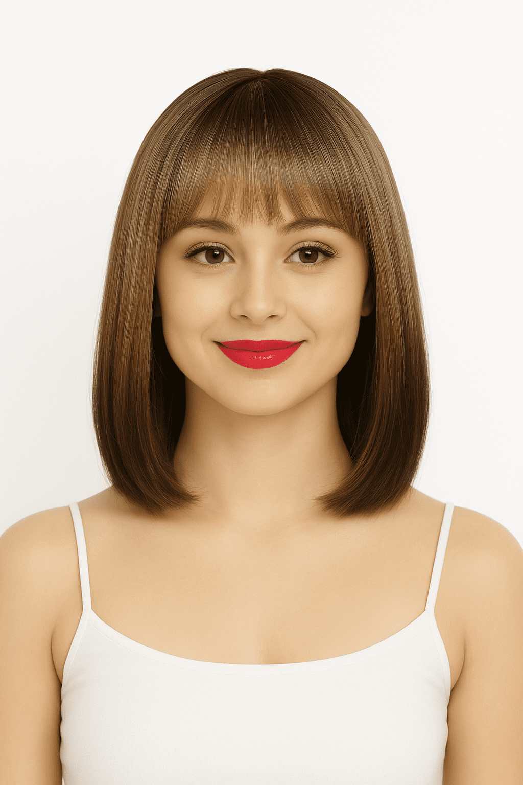 Brown Short Bob Wig for Women, Natural Straight Synthetic Hair