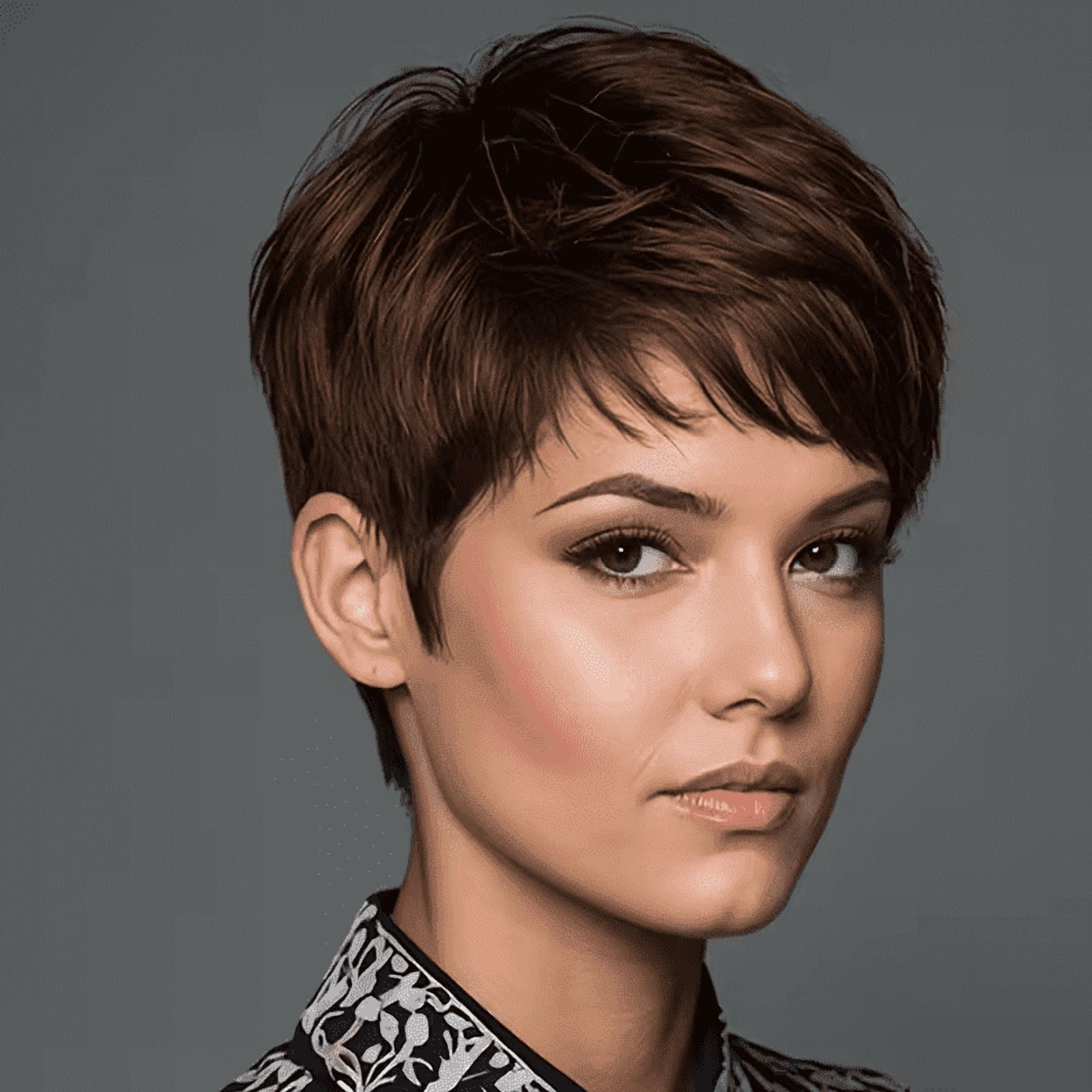 Brown Short Layered Pixie Cut Human Hair Wigs Rose Net Cap Pixie Cut Wigs With Bangs Glueless Full Machine Made Brazilian Virgin Straight Human Hair