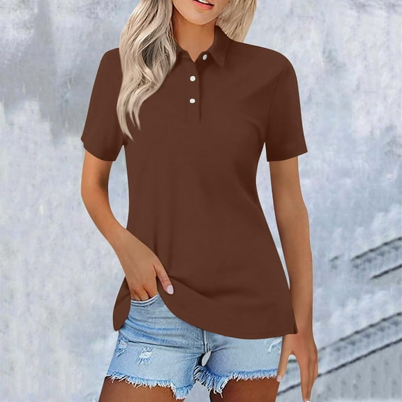 Brown Short Sleeve Shirts for Womens Summer Tops Fashion Casual Short Sleeve Button Down Collared T Shirts Loose Fit Blouses Fashion Clothing