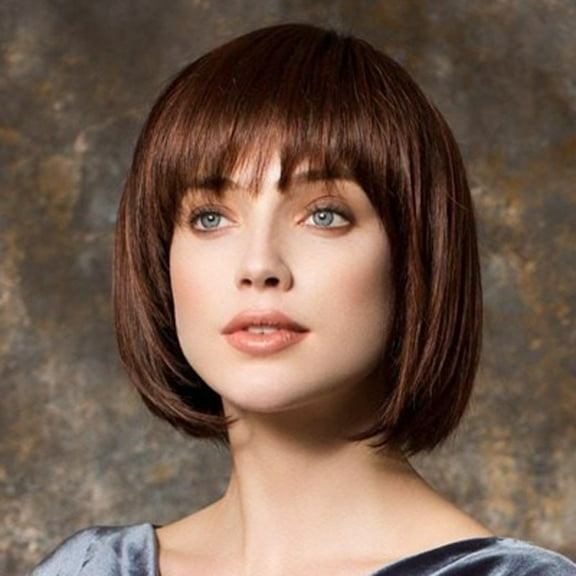 Short Straight Wig For Women, Synthetic Bobo Hair, Brown Straight Bob Wig With Bangs, Lightweight Pullover Toupee, Natural Look, Easy Wear, Daily Fashion Hairstyle